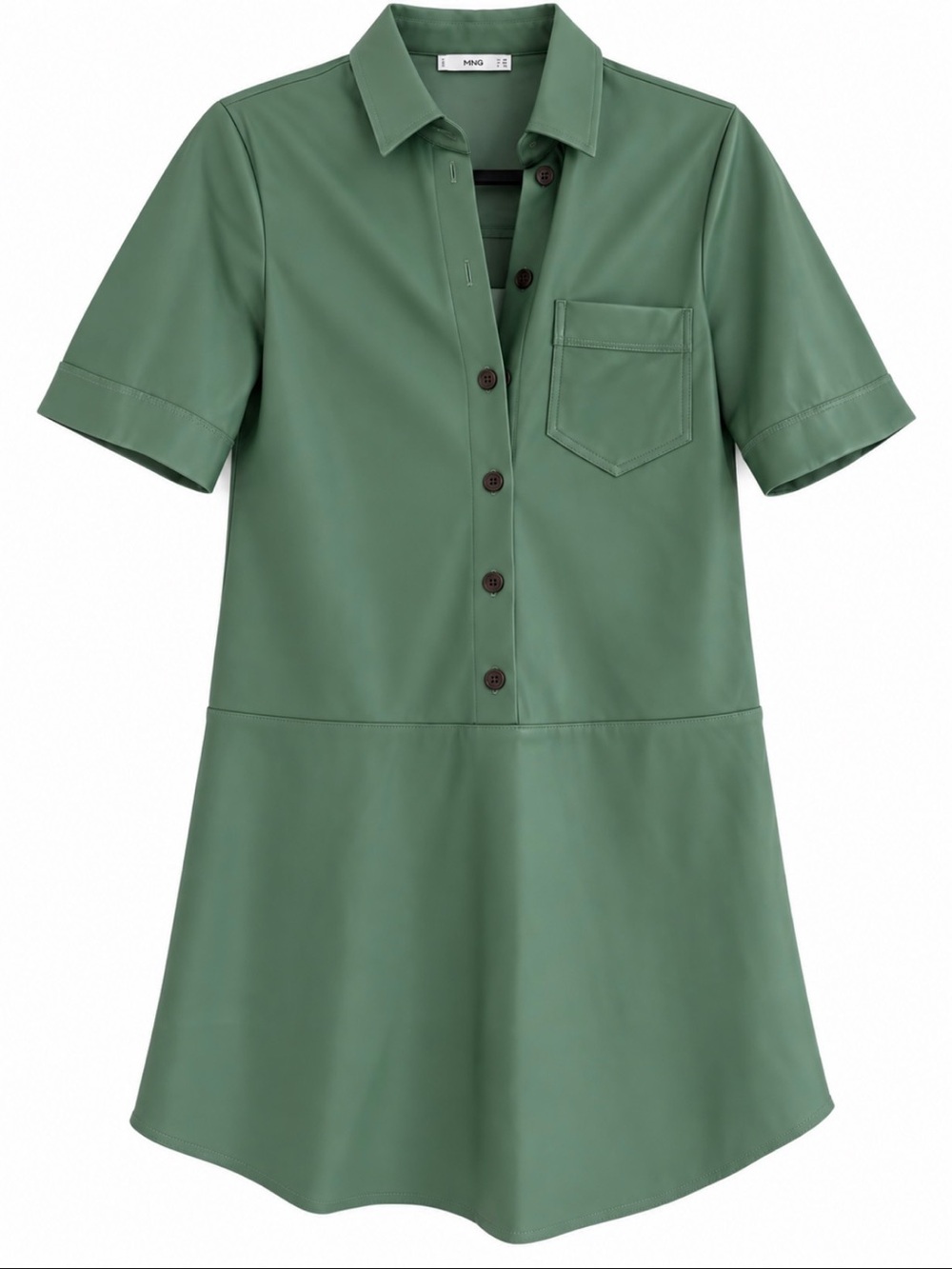 Mango Olive Green Short-Sleeve Shirt Dress